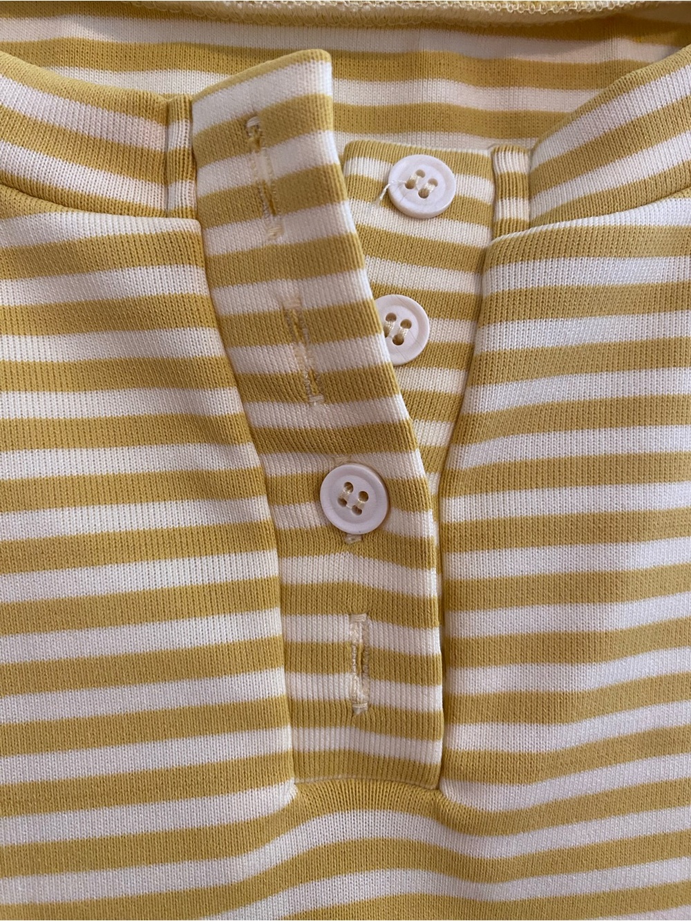 Mustard Yellow & White Striped Henley Long Sleeve Top